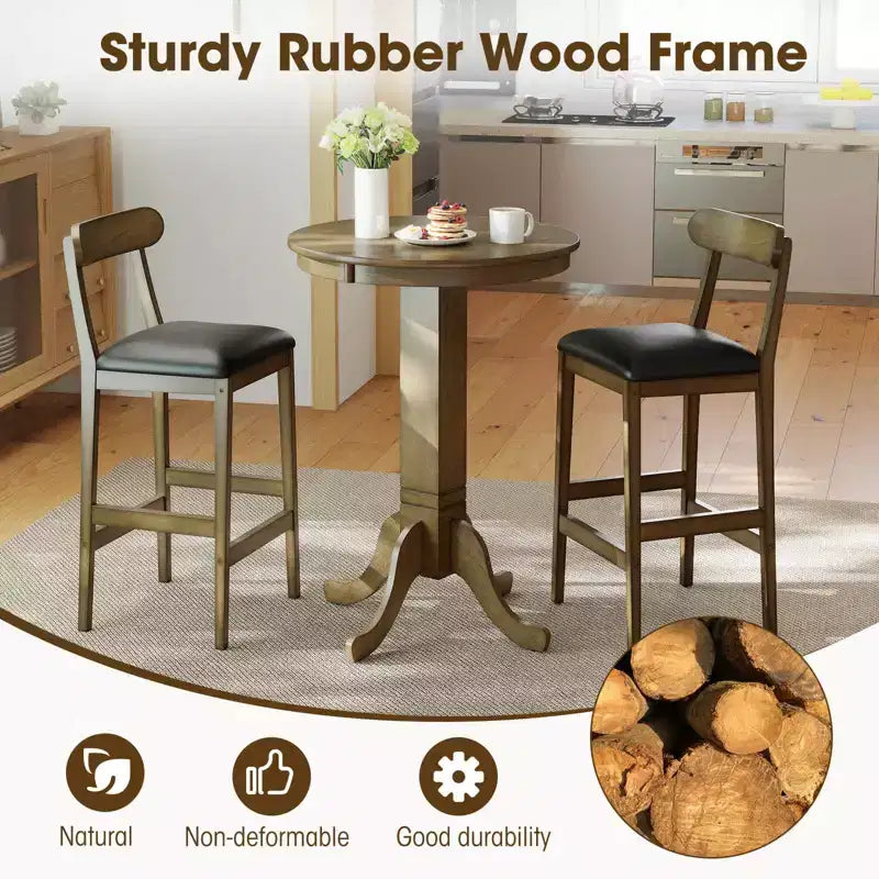 Costway Tavolo da bar rotondo da 30 con struttura in legno di gomma, elegante base a piedistallo per sala da pranzo espresso/rovere grigio