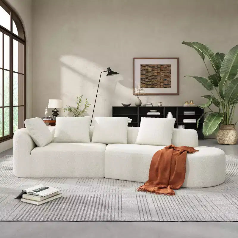 116-Inch Modern Curved Sectional Sofa with High-Density Sponge, Pearl Upholstery, for Lounge