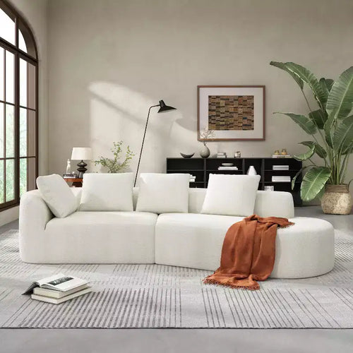 116-Inch Modern Curved Sectional Sofa with High-Density Sponge, Pearl Upholstery, for Lounge