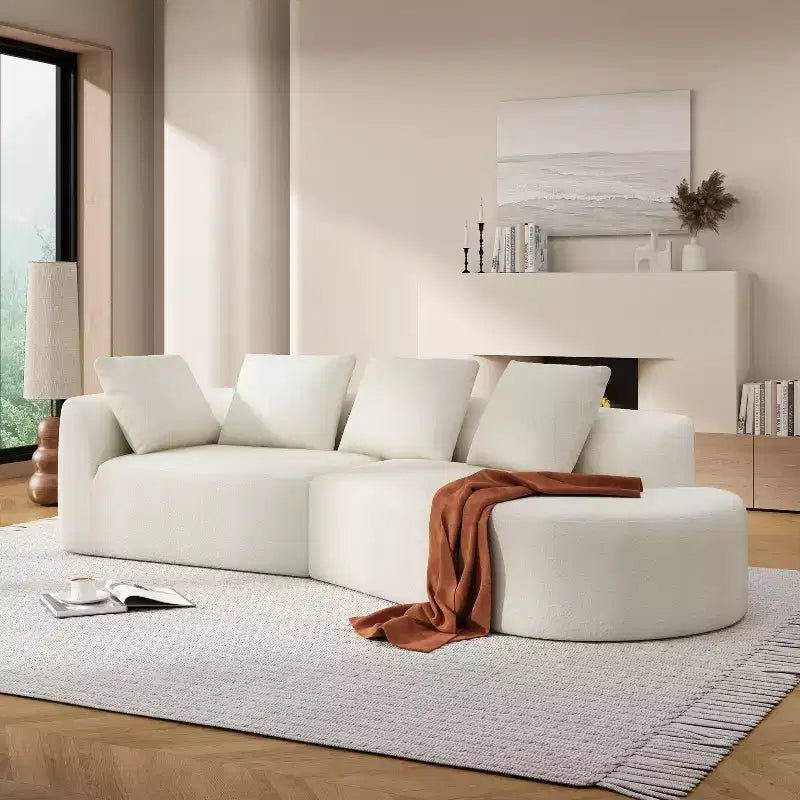 Divano sezionale curvo moderno da 116 pollici con spugna ad alta densità, rivestimento Pearl, per soggiorno