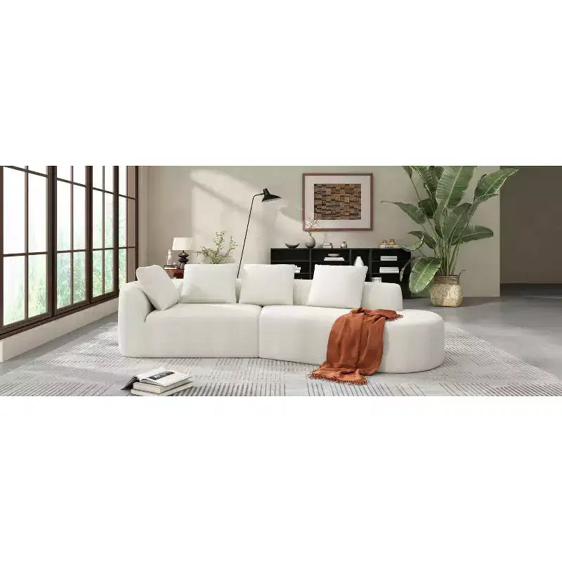 Canapé d'angle moderne incurvé de 295 cm avec éponge haute densité, revêtement perle, pour salon