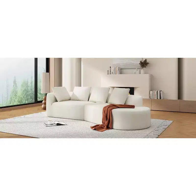 Divano sezionale curvo moderno da 116 pollici con spugna ad alta densità, rivestimento Pearl, per soggiorno
