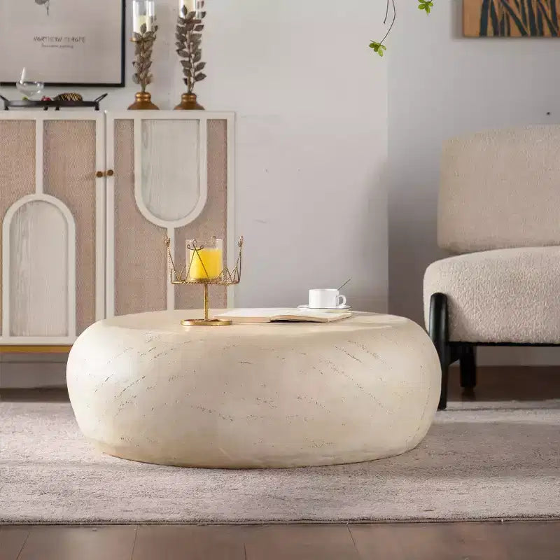 Table basse ronde en MgO au design imitation pierre pour salons de style Mid-Century