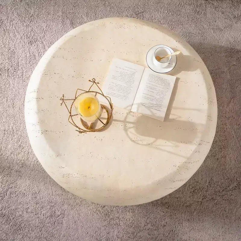Table basse ronde en MgO au design imitation pierre pour salons de style Mid-Century