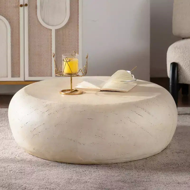Table basse ronde en MgO au design imitation pierre pour salons de style Mid-Century