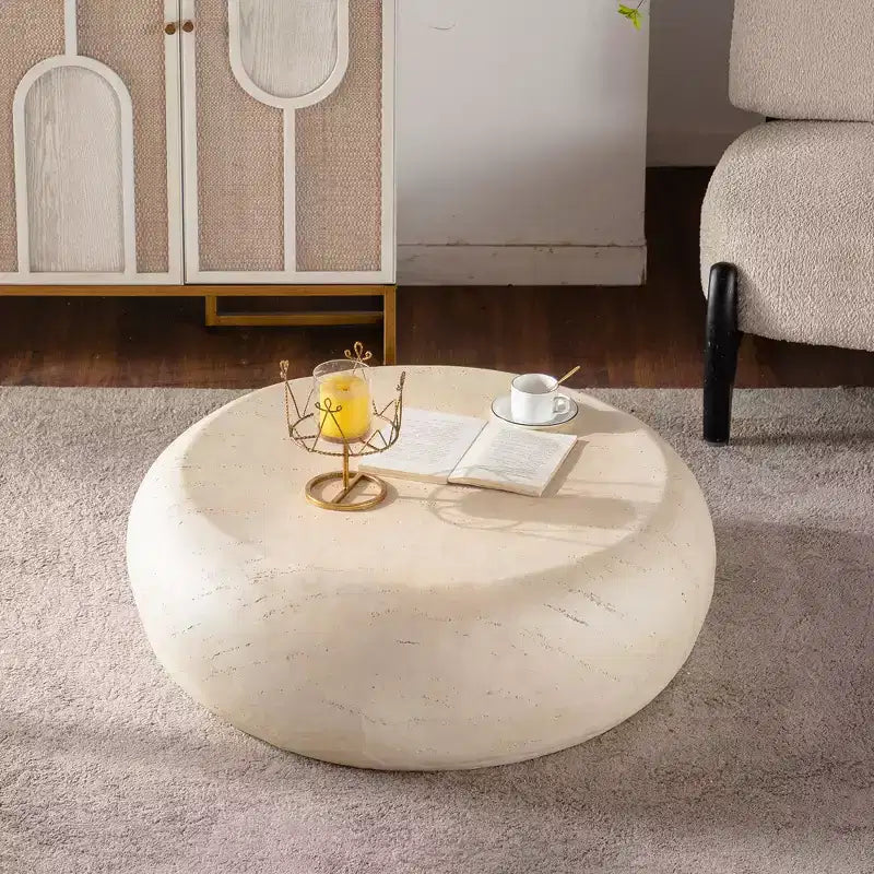 Tavolino Rotondo MgO con Effetto Pietra per Soggiorni Mid-Century