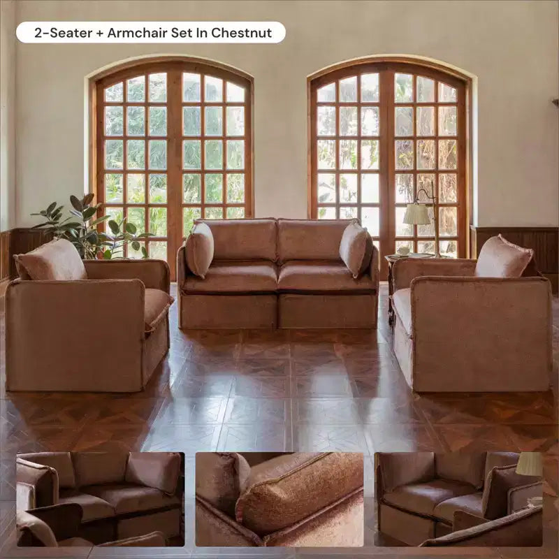 Divano angolare componibile a 5 posti Anabei lavabile con pouf | Seduta Deluxe+ e cuscino Cloud