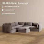 Divano angolare componibile a 5 posti Anabei lavabile con pouf | Seduta Deluxe+ e cuscino Cloud