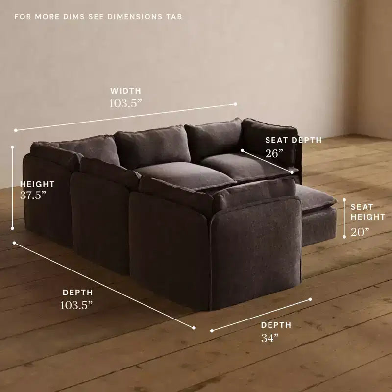 Divano angolare componibile a 5 posti Anabei lavabile con pouf | Seduta Deluxe+ e cuscino Cloud