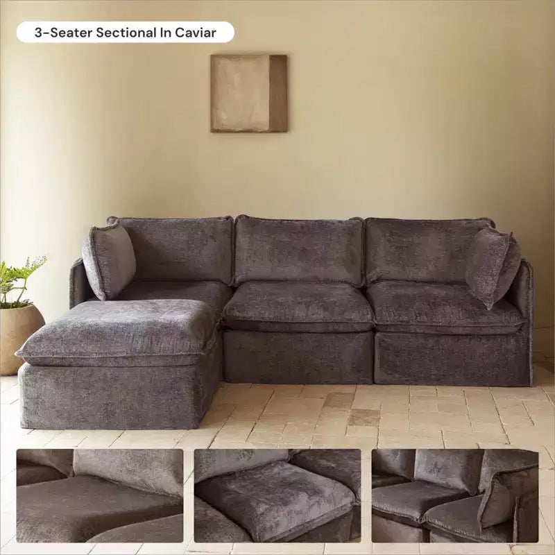 Divano angolare componibile a 5 posti Anabei lavabile con pouf | Seduta Deluxe+ e cuscino Cloud