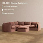 Divano angolare componibile a 5 posti Anabei lavabile con pouf | Seduta Deluxe+ e cuscino Cloud