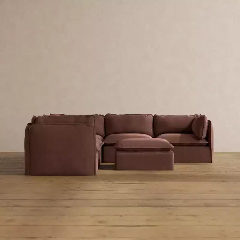 Anabei Modular Washable 5-Seater Corner Sofa Sectional + Ottoman | Deluxe+ Seat & Cloud Pillow