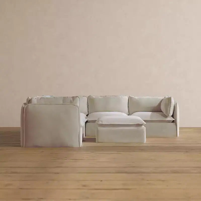 Canapé d'angle modulable 5 places lavable Anabei + pouf | Assise Deluxe+ et coussin Cloud