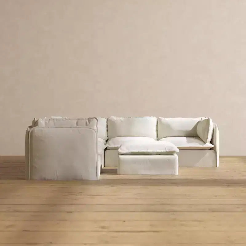 Canapé d'angle modulable 5 places lavable Anabei + pouf | Assise Deluxe+ et coussin Cloud
