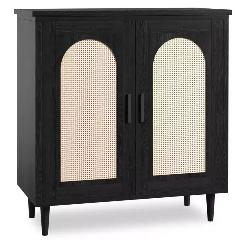 Tavolo Consolle Sideboard, Credenza Regolabile con Accenti in Rattan per Ingresso Sala da Pranzo Cucina