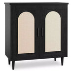 Tavolo Consolle Sideboard, Credenza Regolabile con Accenti in Rattan per Ingresso Sala da Pranzo Cucina