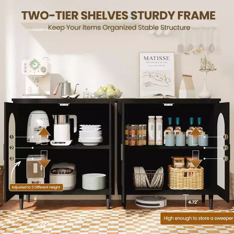 Tavolo Consolle Sideboard, Credenza Regolabile con Accenti in Rattan per Ingresso Sala da Pranzo Cucina