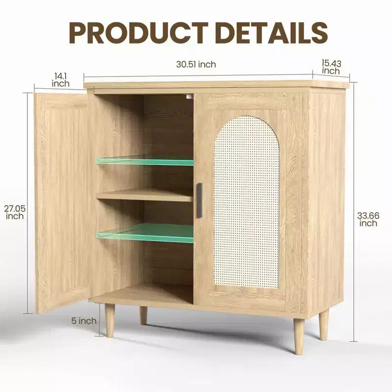 Tavolo Consolle Sideboard, Credenza Regolabile con Accenti in Rattan per Ingresso Sala da Pranzo Cucina