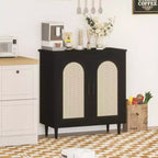 Tavolo Consolle Sideboard, Credenza Regolabile con Accenti in Rattan per Ingresso Sala da Pranzo Cucina
