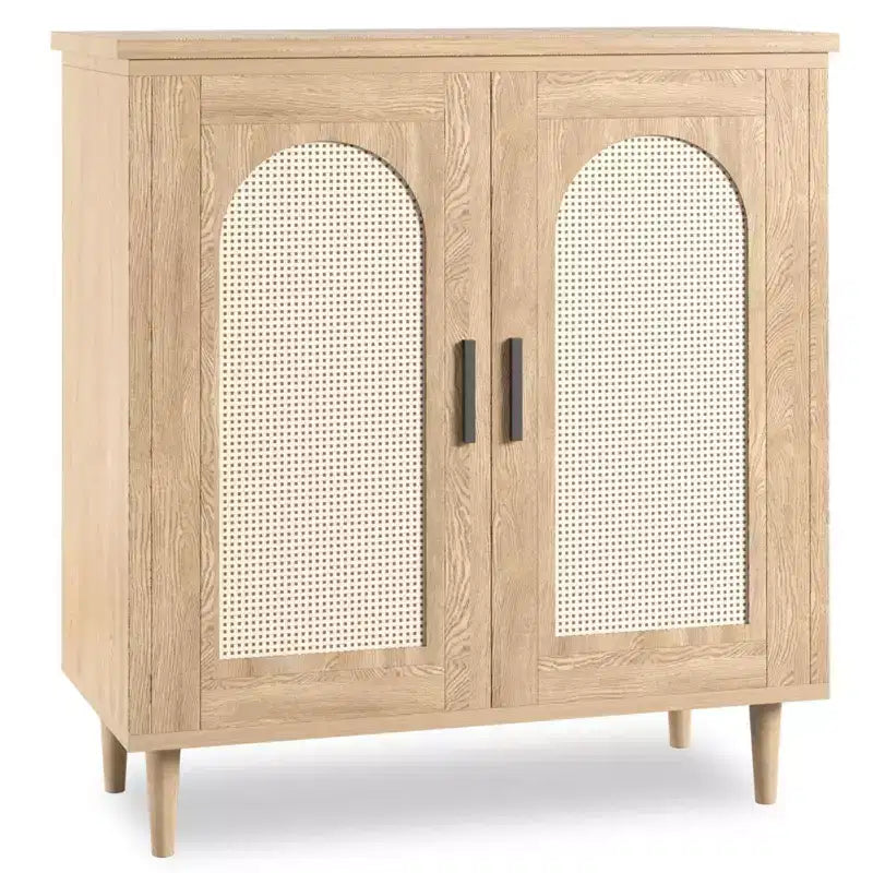 Tavolo Consolle Sideboard, Credenza Regolabile con Accenti in Rattan per Ingresso Sala da Pranzo Cucina