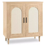Tavolo Consolle Sideboard, Credenza Regolabile con Accenti in Rattan per Ingresso Sala da Pranzo Cucina