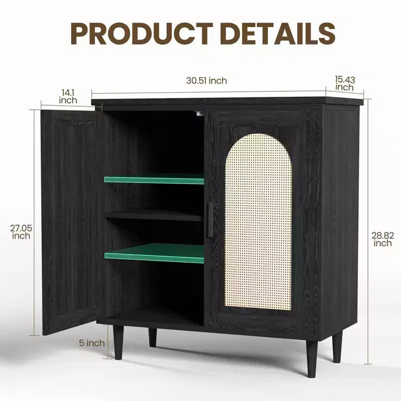 Tavolo Consolle Sideboard, Credenza Regolabile con Accenti in Rattan per Ingresso Sala da Pranzo Cucina