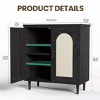 Tavolo Consolle Sideboard, Credenza Regolabile con Accenti in Rattan per Ingresso Sala da Pranzo Cucina