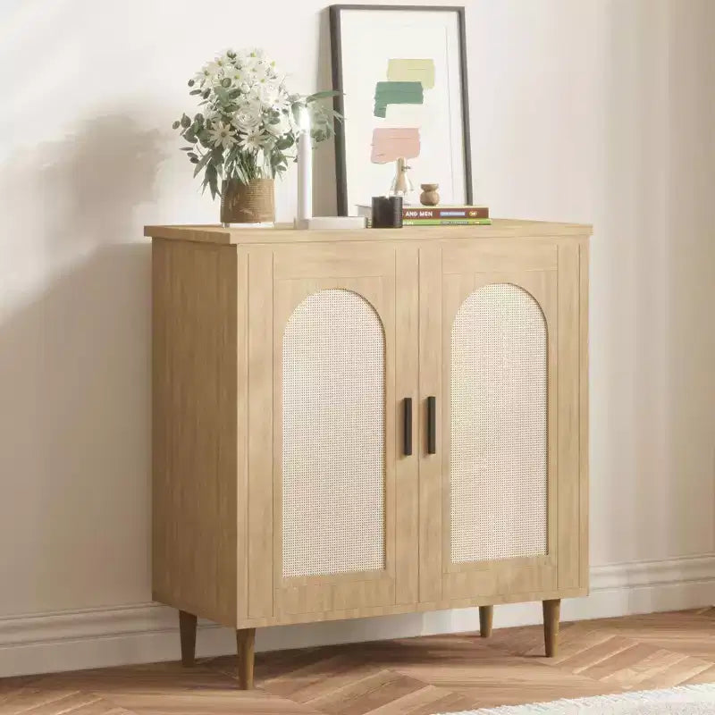Sideboard Console Table, Rattan Accent Adjustable Storage Sideboard for Hallway Dining Room Kitchen