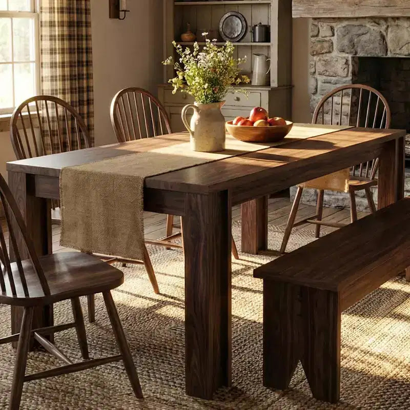 71 Longue table à manger pour 4 à 6 personnes, table de salle à manger/cuisine de style ferme avec cadre épais et robuste, rectangulaire, pour cuisine, appartement, dîner