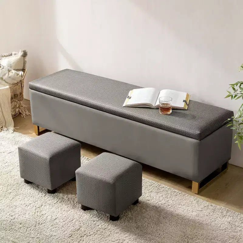 Panca portaoggetti Amalia con due pouf e motivi a trama a diamante|ART OF LIVING DESIGNS