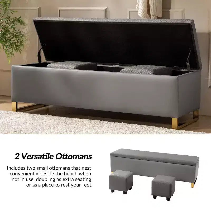 Panca portaoggetti Amalia con due pouf e motivi a trama a diamante|ART OF LIVING DESIGNS