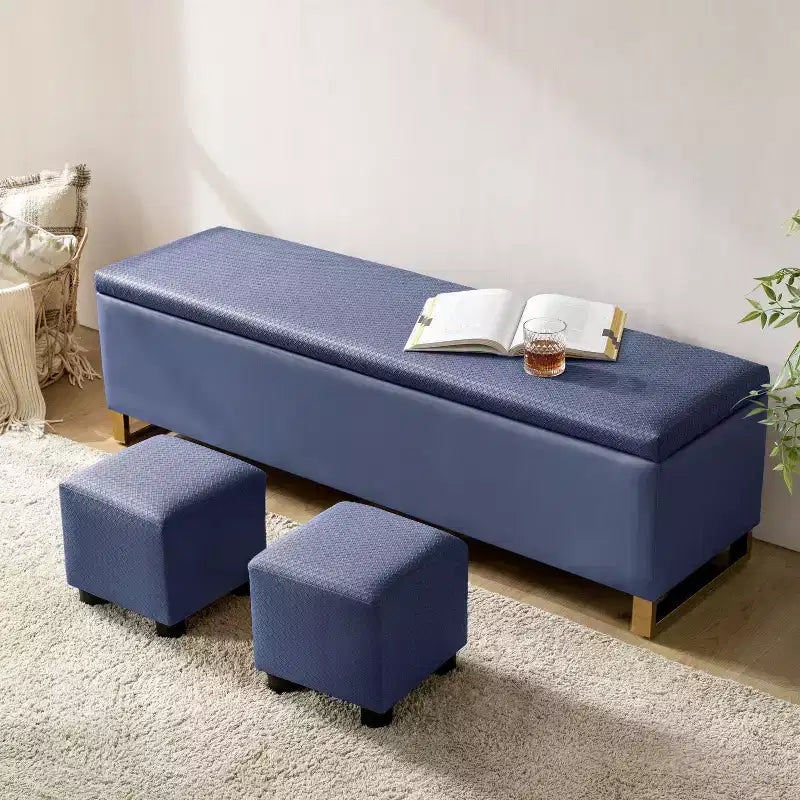Panca portaoggetti Amalia con due pouf e motivi a trama a diamante|ART OF LIVING DESIGNS