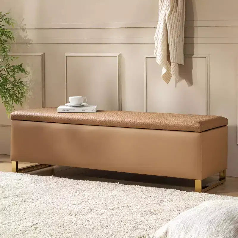 Panca portaoggetti Amalia con due pouf e motivi a trama a diamante|ART OF LIVING DESIGNS