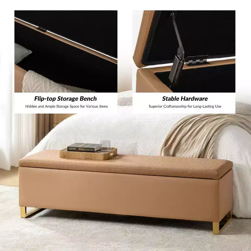 Panca portaoggetti Amalia con due pouf e motivi a trama a diamante|ART OF LIVING DESIGNS