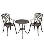 3-Piece Outdoor Bistro Set, Cast Aluminum Chairs & Table with Umbrella Hole, Adjustable Feet for Garden