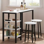 Compact bar table and chair set, space-saving design with 3 large storage shelves  perfect for small apartments, offices, or bars.