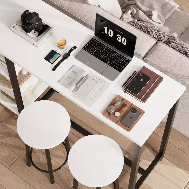 Tavolo e sgabelli da bar compatti, design salvaspazio con 3 ampi ripiani portaoggetti, perfetti per piccoli appartamenti, uffici o bar.