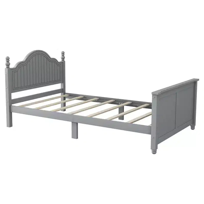 Struttura letto singola Whisen, letto a piattaforma in legno con testiera e pediera, sponde di sicurezza perimetrali