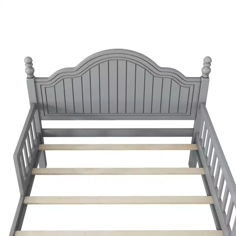 Struttura letto singola Whisen, letto a piattaforma in legno con testiera e pediera, sponde di sicurezza perimetrali