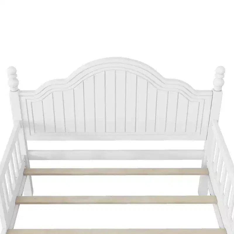 Struttura letto singola Whisen, letto a piattaforma in legno con testiera e pediera, sponde di sicurezza perimetrali