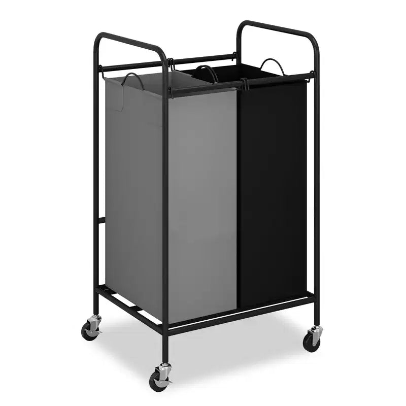 Heavy Duty Laundry Sorter Hamper 2 Removable 40L Bags, Large Capacity, Lockable Wheels, Space-Saving Rolling Laundry Basket for Dirty Clothes