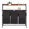 VEVOR 2 Tiers Laundry Sorter, Tall Laundry Hamper with Metal Frame and Wooden Tabletop, 3 Section Rolling Basket Organizer Storage, Black