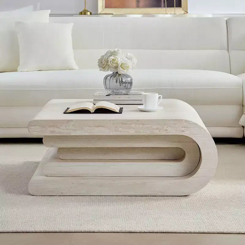 GDFStudio Laurine Modern Travertine Pattern Layered Coffee Table