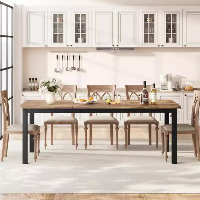 Tavolo da Pranzo Industriale per 6~8 Persone, Tavolo Rettangolare da Cucina e Sala da Pranzo Lungo 200 cm per 6, Ideale per Cene o Riunioni - Marrone Retrò