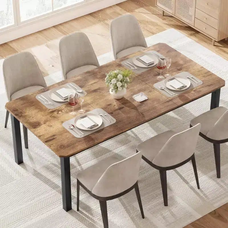 Table à manger industrielle pour 6 à 8 personnes, 200 cm de long, rectangulaire, pour cuisine et salle à manger, idéale pour les dîners ou les réunions - Marron rétro