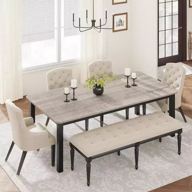 Table à manger industrielle pour 6 à 8 personnes, 200 cm de long, rectangulaire, pour cuisine et salle à manger, idéale pour les dîners ou les réunions - Marron rétro