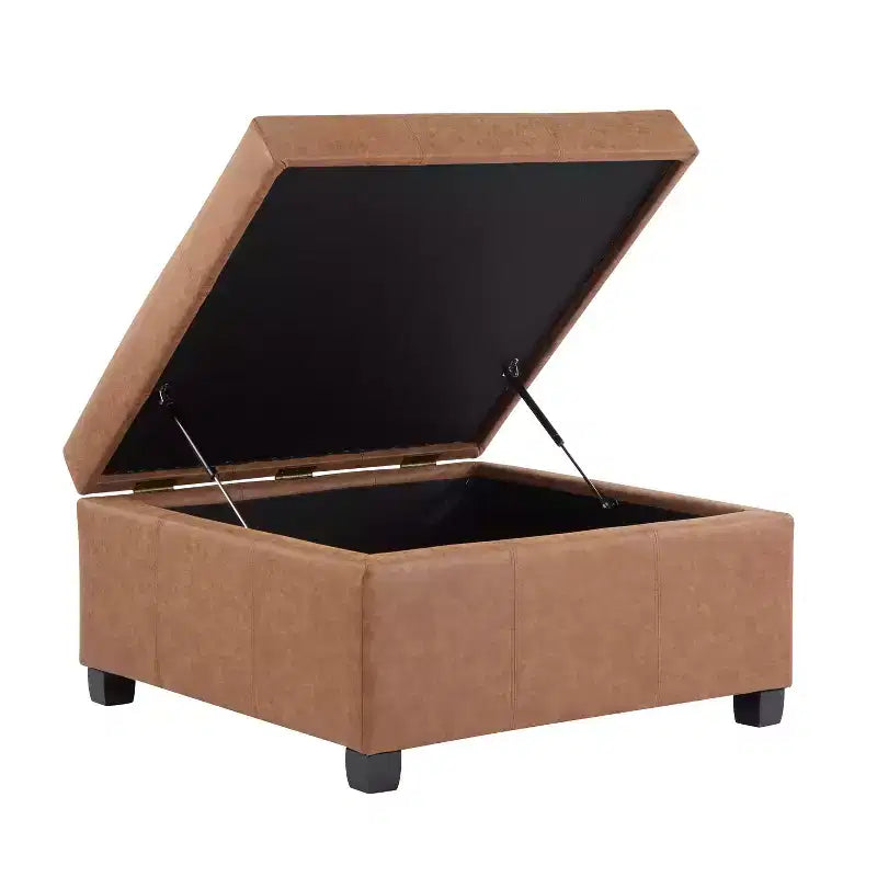 Pouf contenitore in similpelle quadrato da 89 cm con coperchio sollevabile, contenitore nascosto, per soggiorno o camera da letto