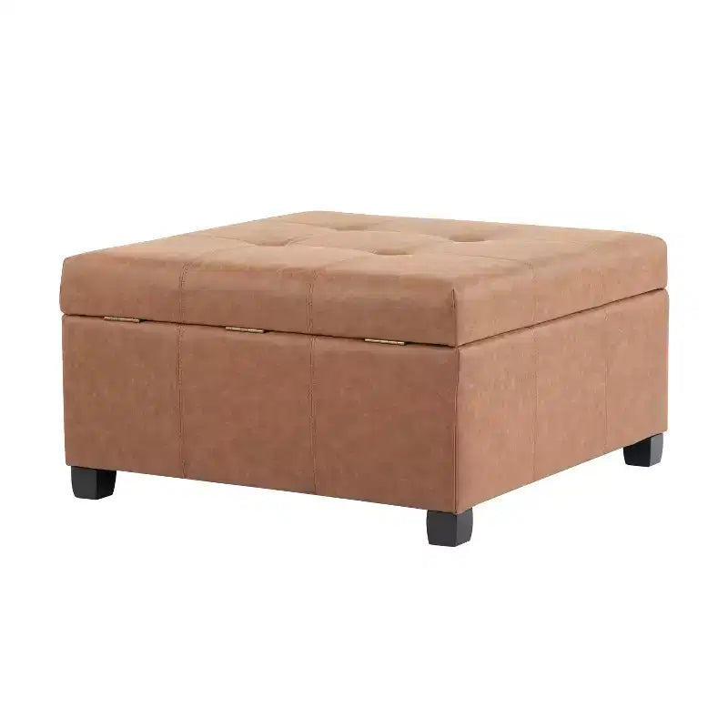 Pouf contenitore in similpelle quadrato da 89 cm con coperchio sollevabile, contenitore nascosto, per soggiorno o camera da letto