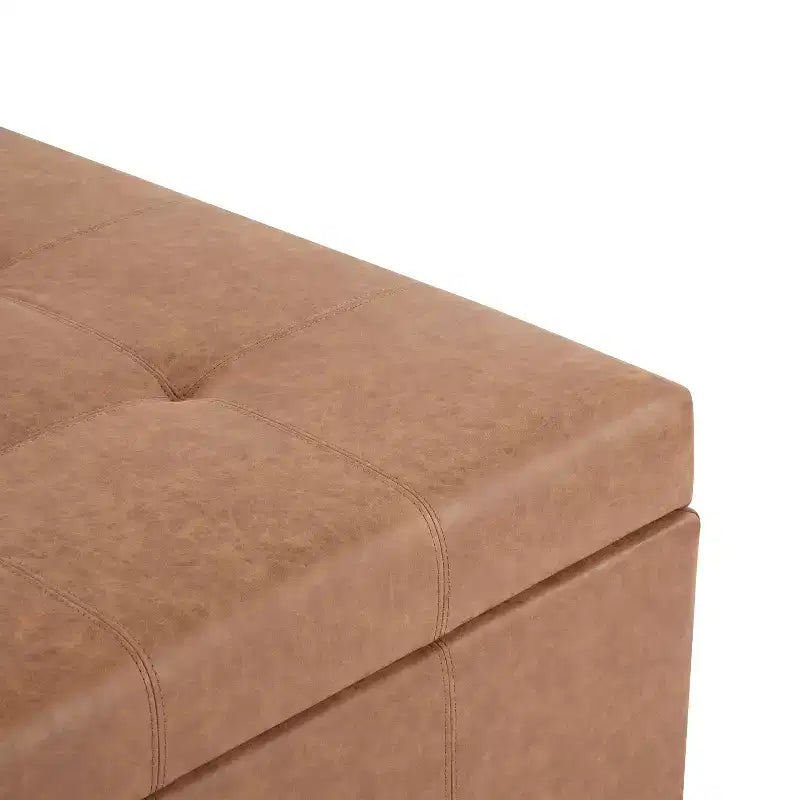 Pouf contenitore in similpelle quadrato da 89 cm con coperchio sollevabile, contenitore nascosto, per soggiorno o camera da letto