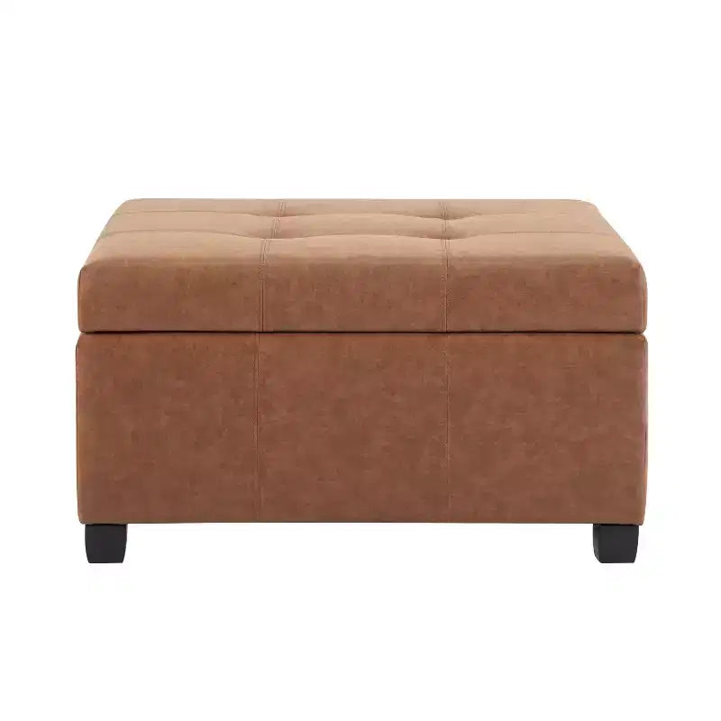 Pouf contenitore in similpelle quadrato da 89 cm con coperchio sollevabile, contenitore nascosto, per soggiorno o camera da letto